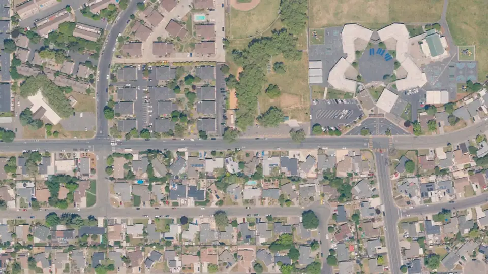 Aerial view of Alicia Park (Rohnert Park) and its surroundings