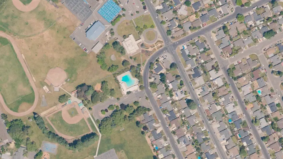Aerial view of Benicia Park (Rohnert Park) and its surroundings