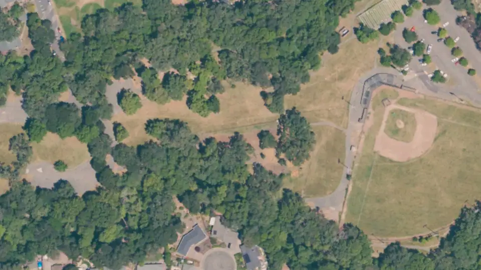 Aerial view of Doyle Community Park and its surroundings