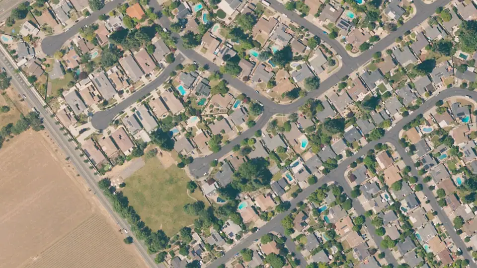 Aerial view of Dry Creek Park and its surroundings