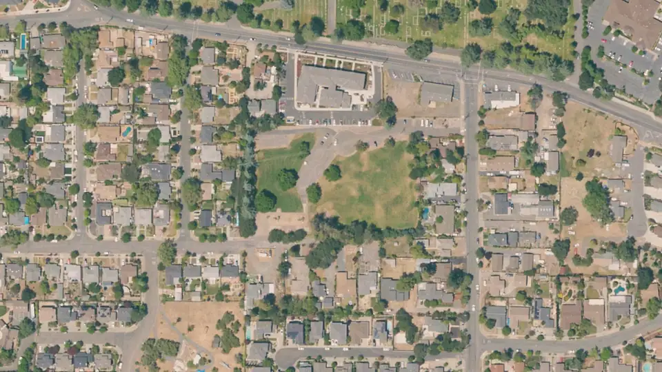 Aerial view of Fairview Park and its surroundings