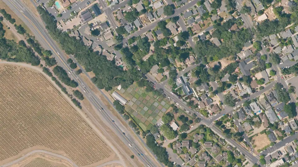 Aerial view of Hopper Creek Park and its surroundings