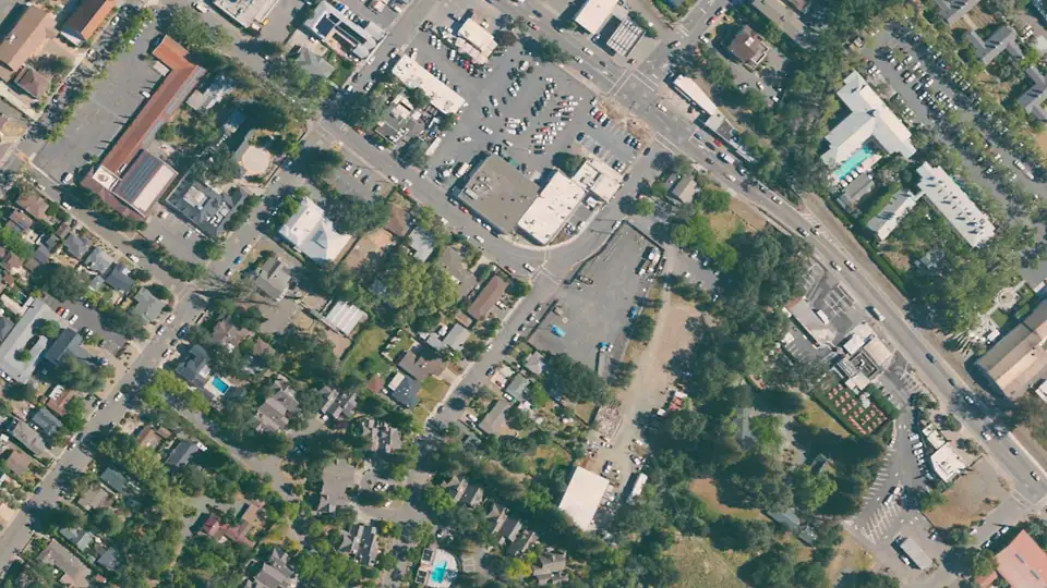 Aerial view of Mary Fryer Park and its surroundings