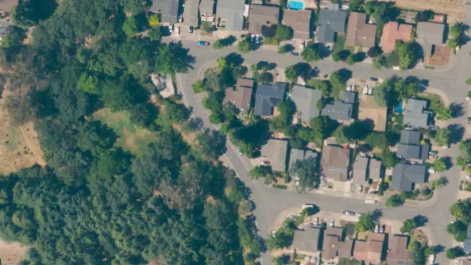 Aerial view of Nathanson Creek Park and its surroundings