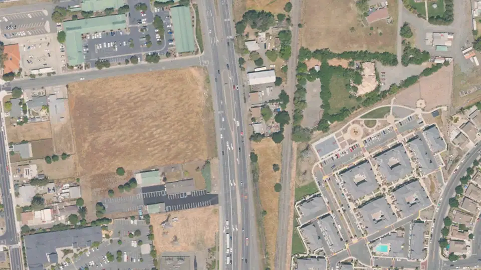 Aerial view of North and South Veterans Park (American Canyon) and its surroundings