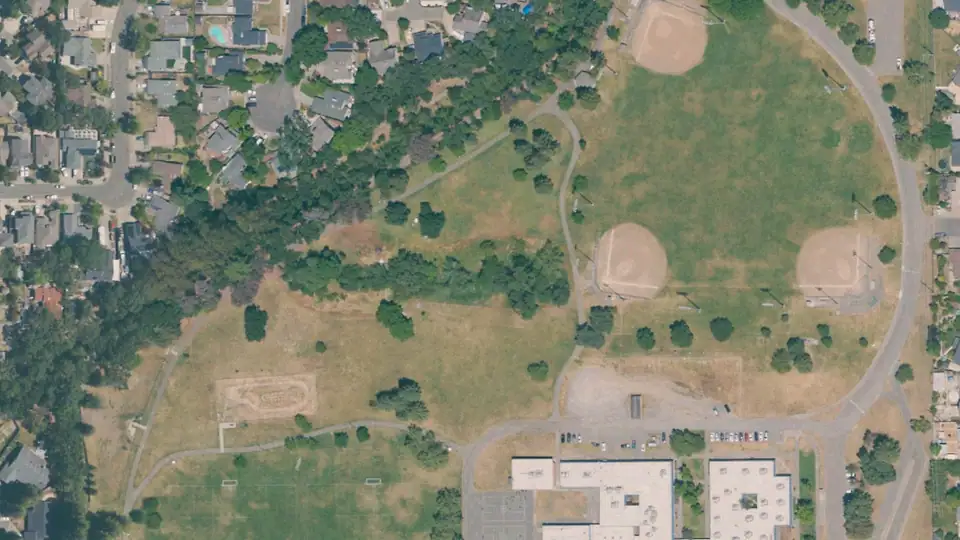 Aerial view of Northwest Community Park and its surroundings