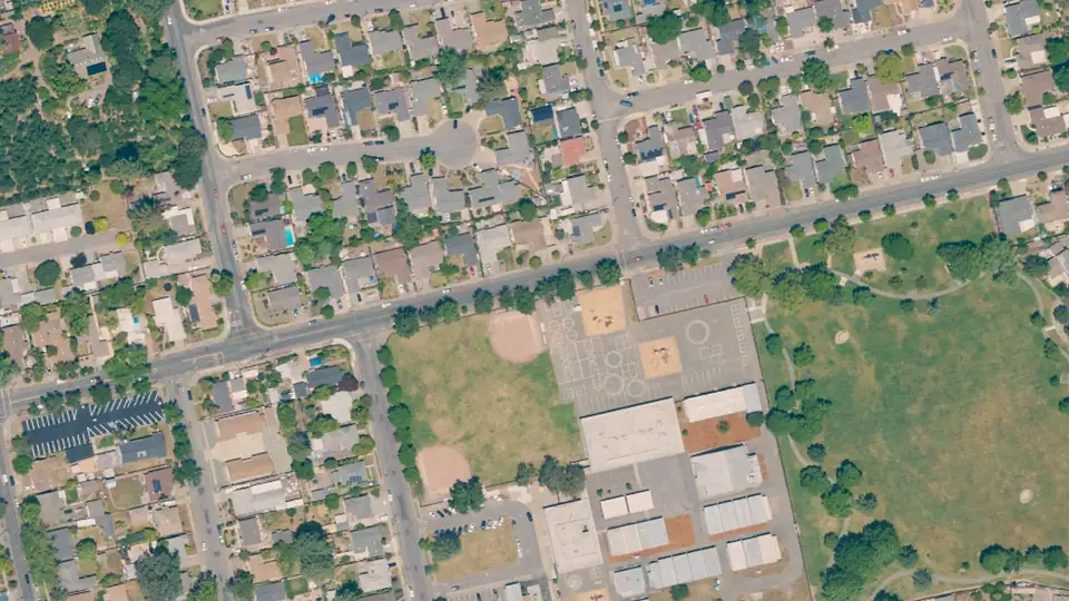 Aerial view of O'Brien Park and its surroundings