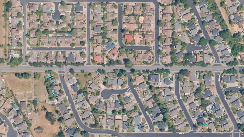 Aerial view of Putnam Park (Cotati) and its surroundings