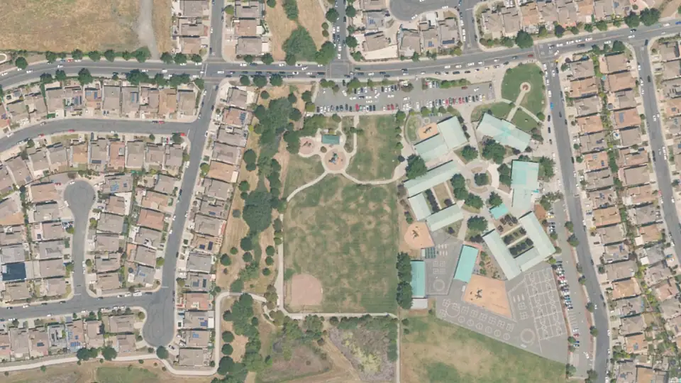 Aerial view of Silver Oak Park and its surroundings