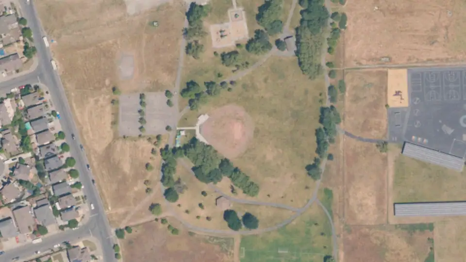 Aerial view of Southwest Community Park and its surroundings